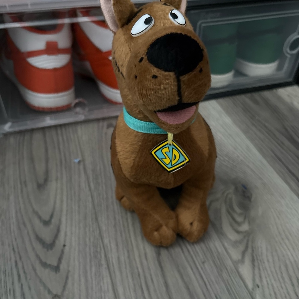 Brown Plush Dog Toy with Teal Collar